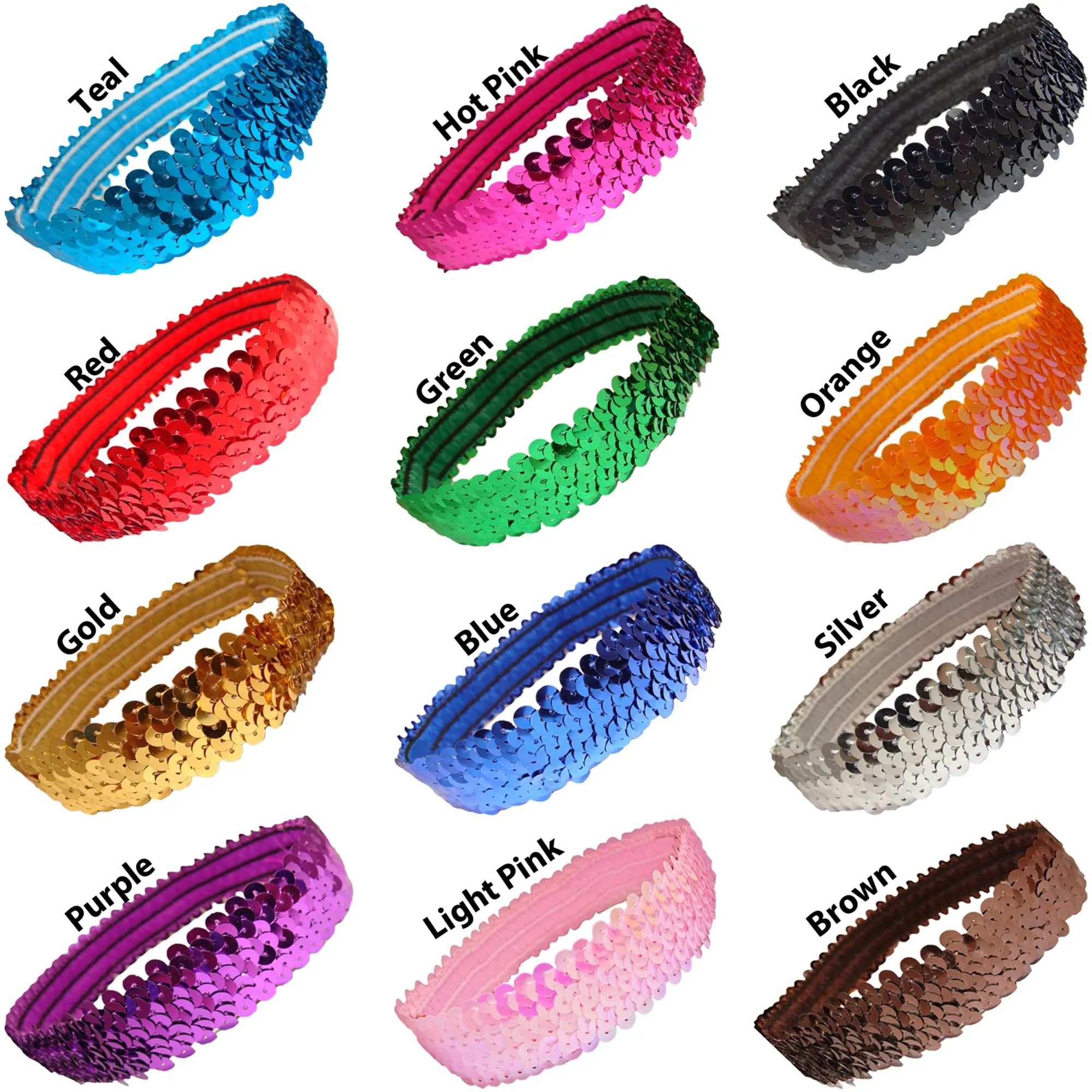 12 Sequin Headbands U Pick Elastic Stretch Sparkly Fashion Headband for Teens Girls Women Softball Pack Volleyball Basketball Dance Set Sports Teams Store by Kenz Laurenz (Hot Pink)