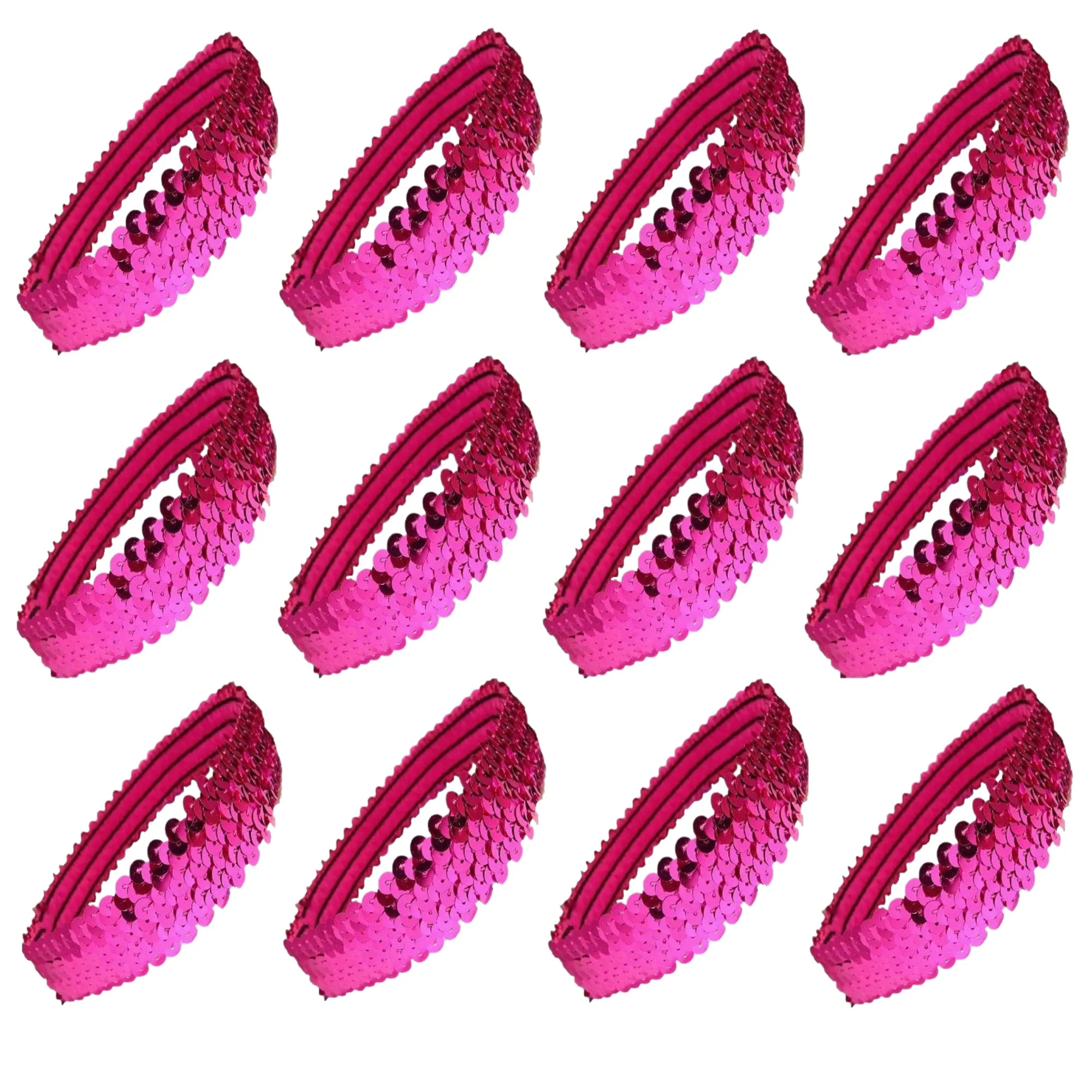 12 Sequin Headbands U Pick Elastic Stretch Sparkly Fashion Headband for Teens Girls Women Softball Pack Volleyball Basketball Dance Set Sports Teams Store by Kenz Laurenz (Hot Pink)
