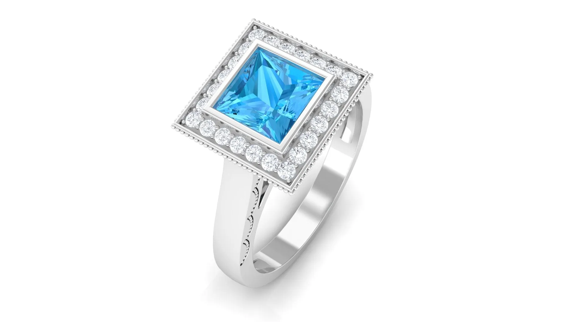 1.25 CT Swiss Blue Topaz Engagement Ring with Diamond for Her