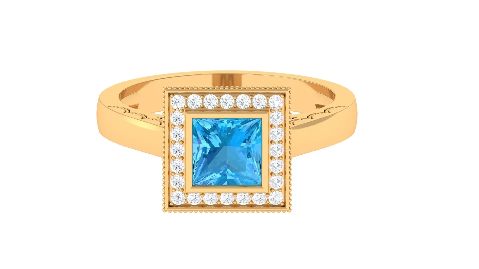 1.25 CT Swiss Blue Topaz Engagement Ring with Diamond for Her