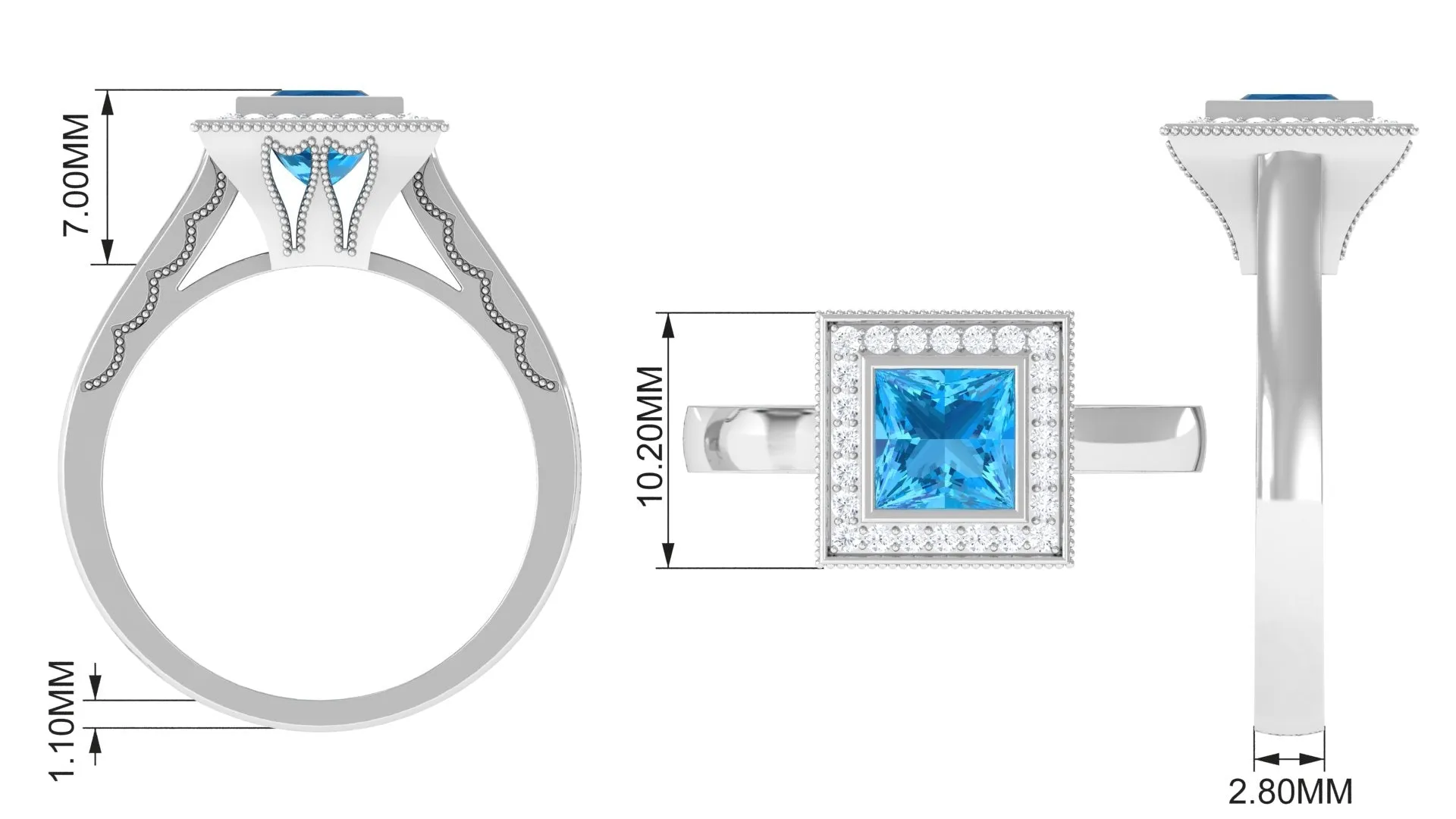 1.25 CT Swiss Blue Topaz Engagement Ring with Diamond for Her