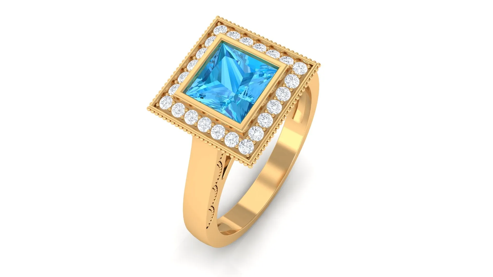1.25 CT Swiss Blue Topaz Engagement Ring with Diamond for Her