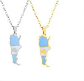 2 Pcs Argentina Flag Necklace, Men's and Women's Ethnic Style Stainless Steel Pendant, Argentina Travel Souvenirs, Soccer Basketball Fans Cheer Supplies, Casual Accessories