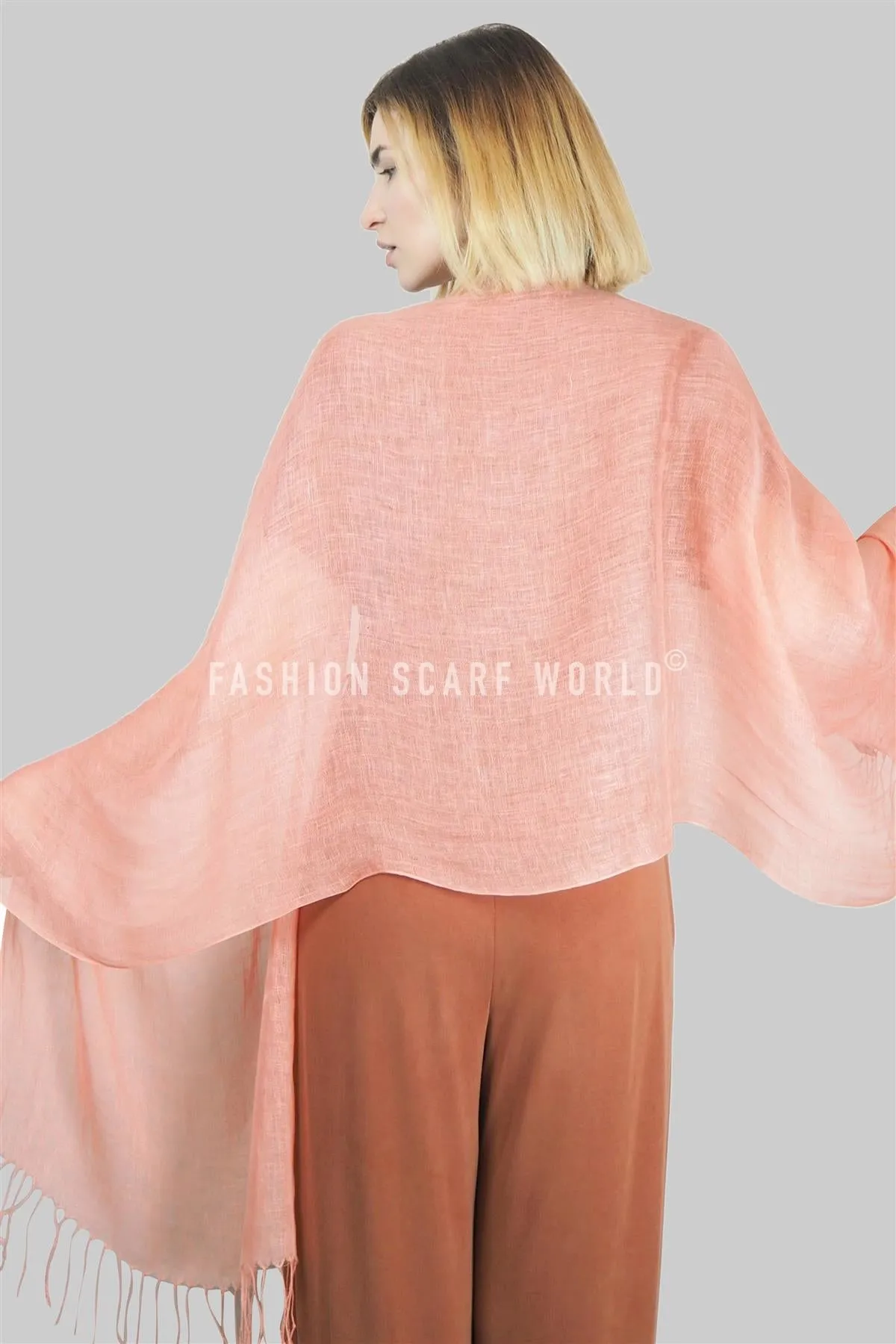 247501 Versatile Classic Plain Tassel Linen Scarf