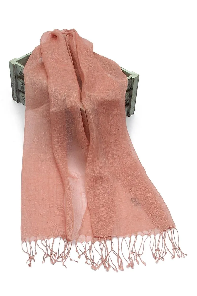 247501 Versatile Classic Plain Tassel Linen Scarf