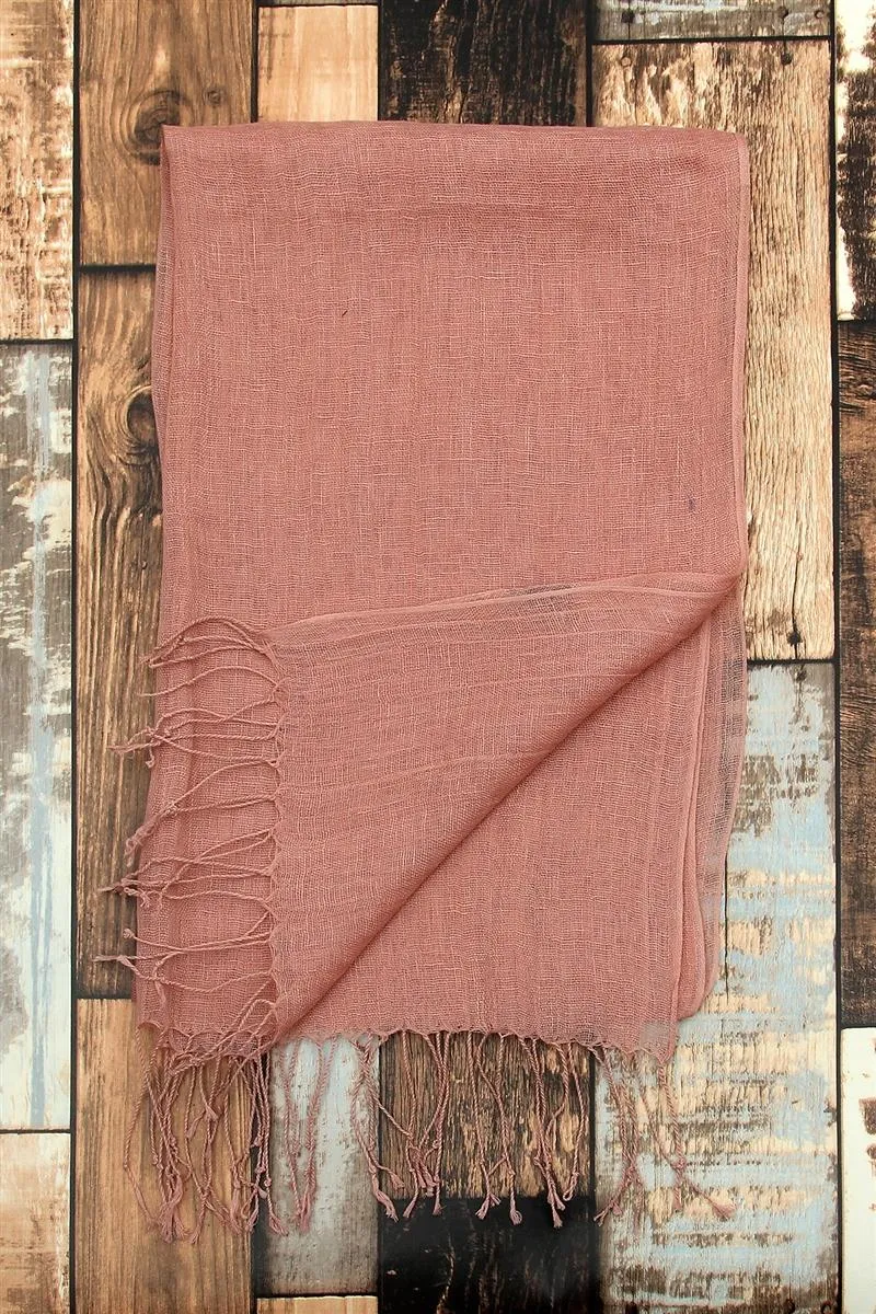 247501 Versatile Classic Plain Tassel Linen Scarf