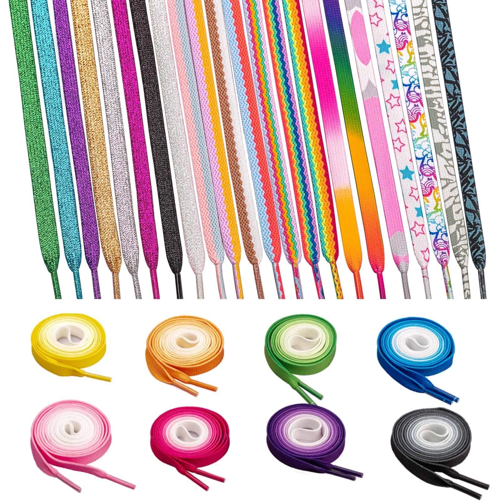 31-71" Flat Colorful Fashion Sneakers Shoelaces, Rainbow Gradient Shoe Laces 31inch (80cm) 3d Rainbow