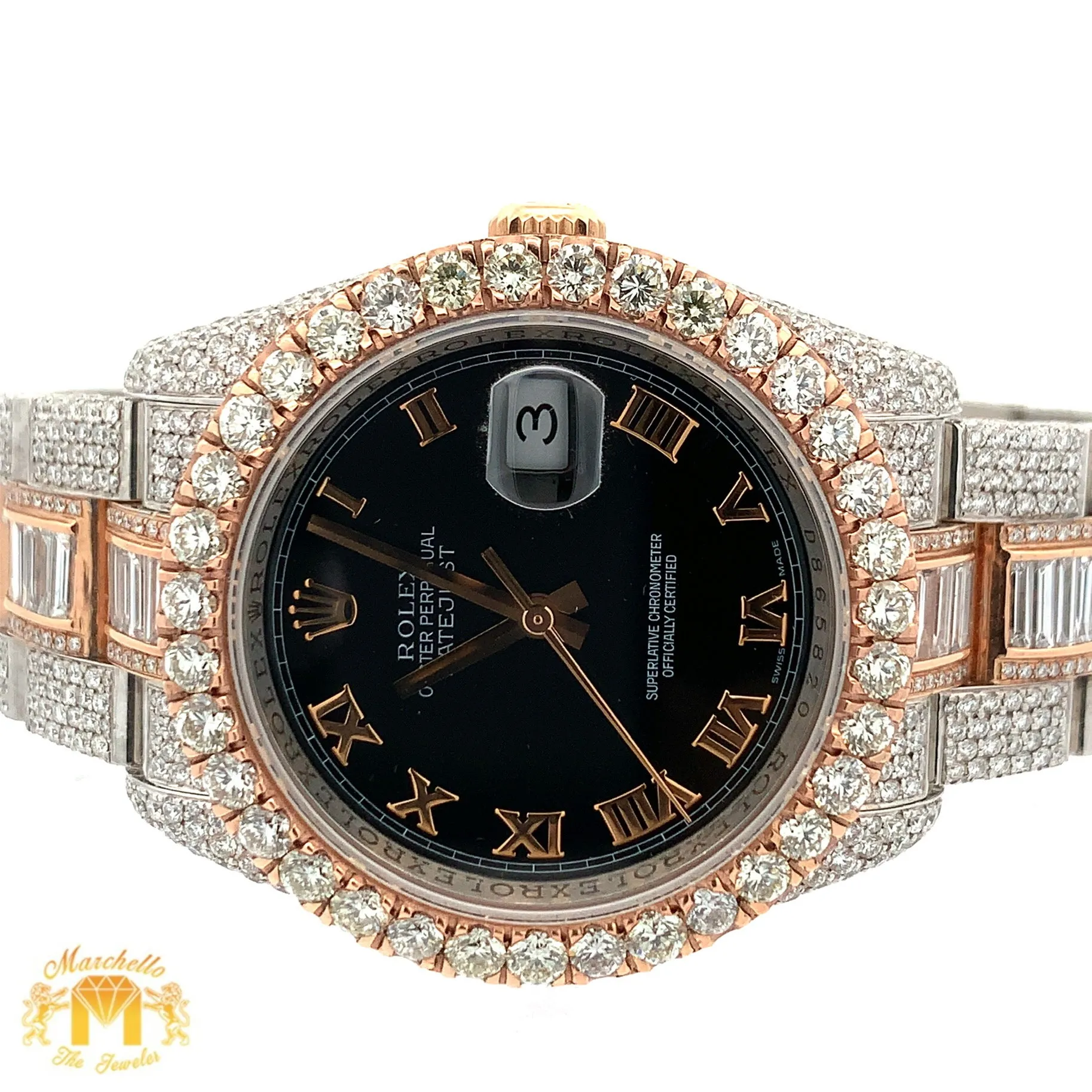 36mm Iced out Rolex Datejust Watch with Two-Tone Oyster Bracelet