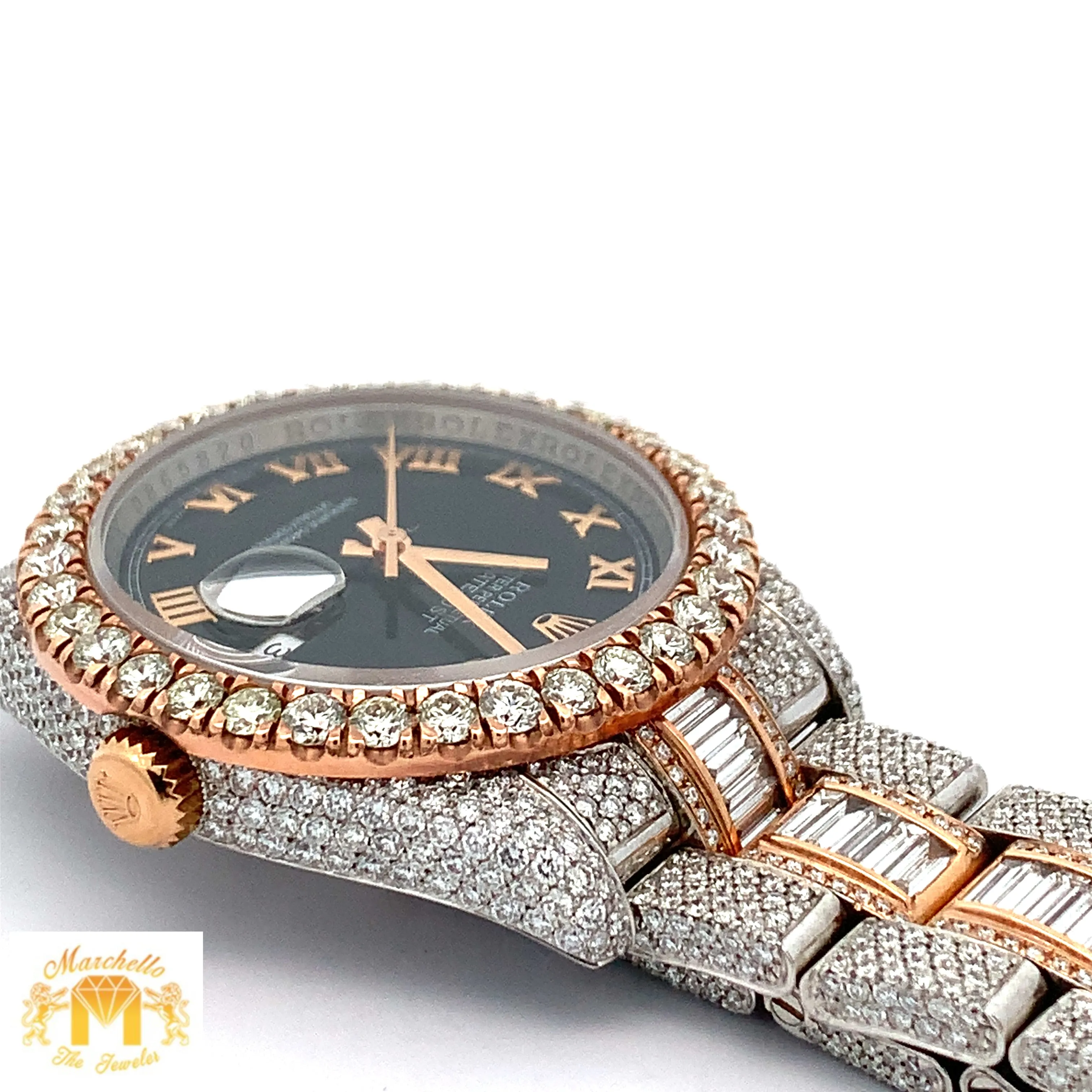 36mm Iced out Rolex Datejust Watch with Two-Tone Oyster Bracelet