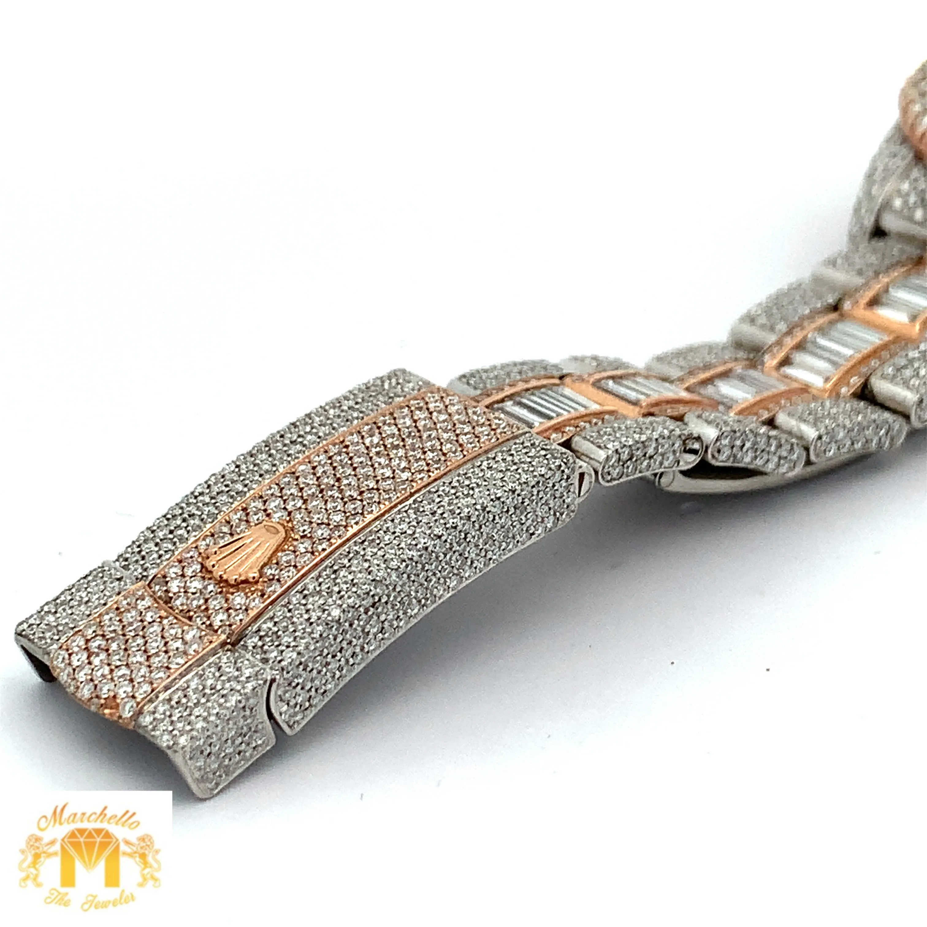 36mm Iced out Rolex Datejust Watch with Two-Tone Oyster Bracelet