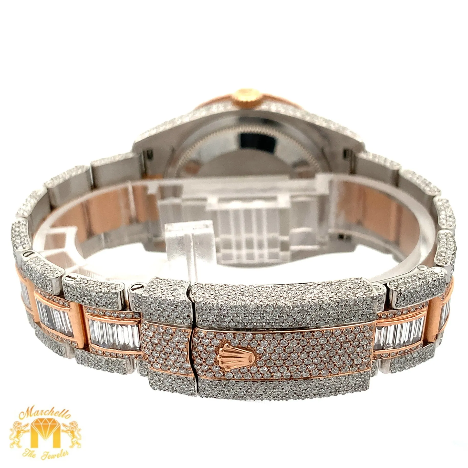 36mm Iced out Rolex Datejust Watch with Two-Tone Oyster Bracelet