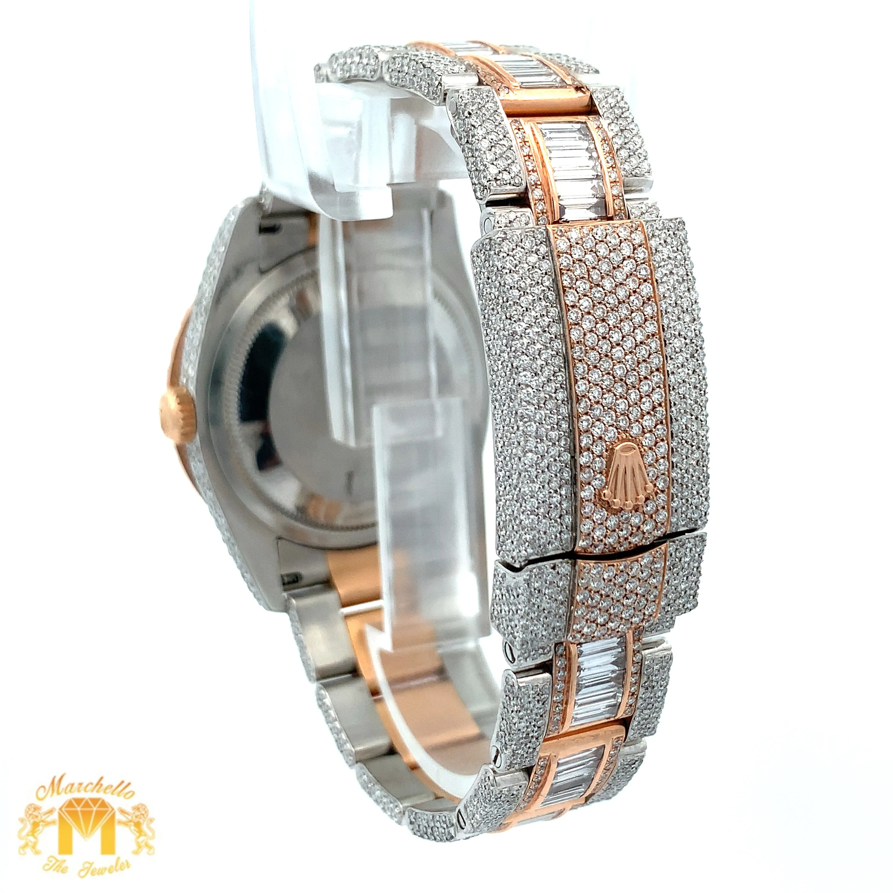36mm Iced out Rolex Datejust Watch with Two-Tone Oyster Bracelet