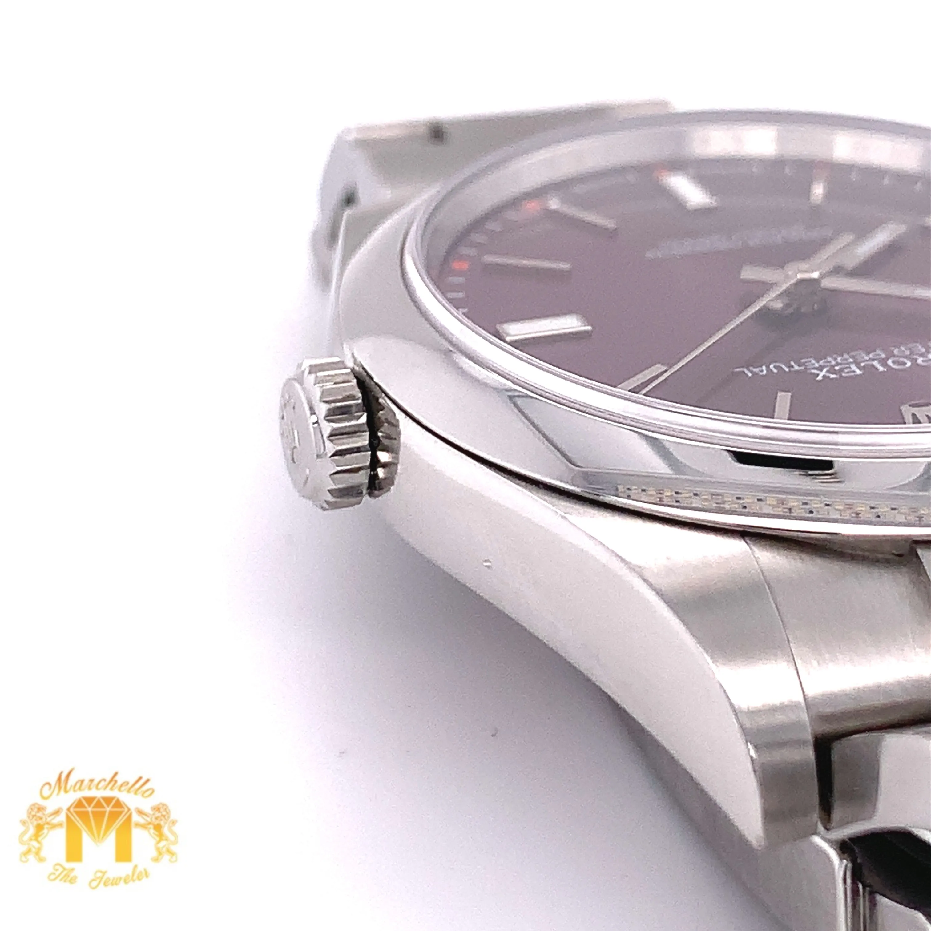 39mm Rolex Oyster Perpetual Watch with Stainless Steel Band (purple dial, papers)
