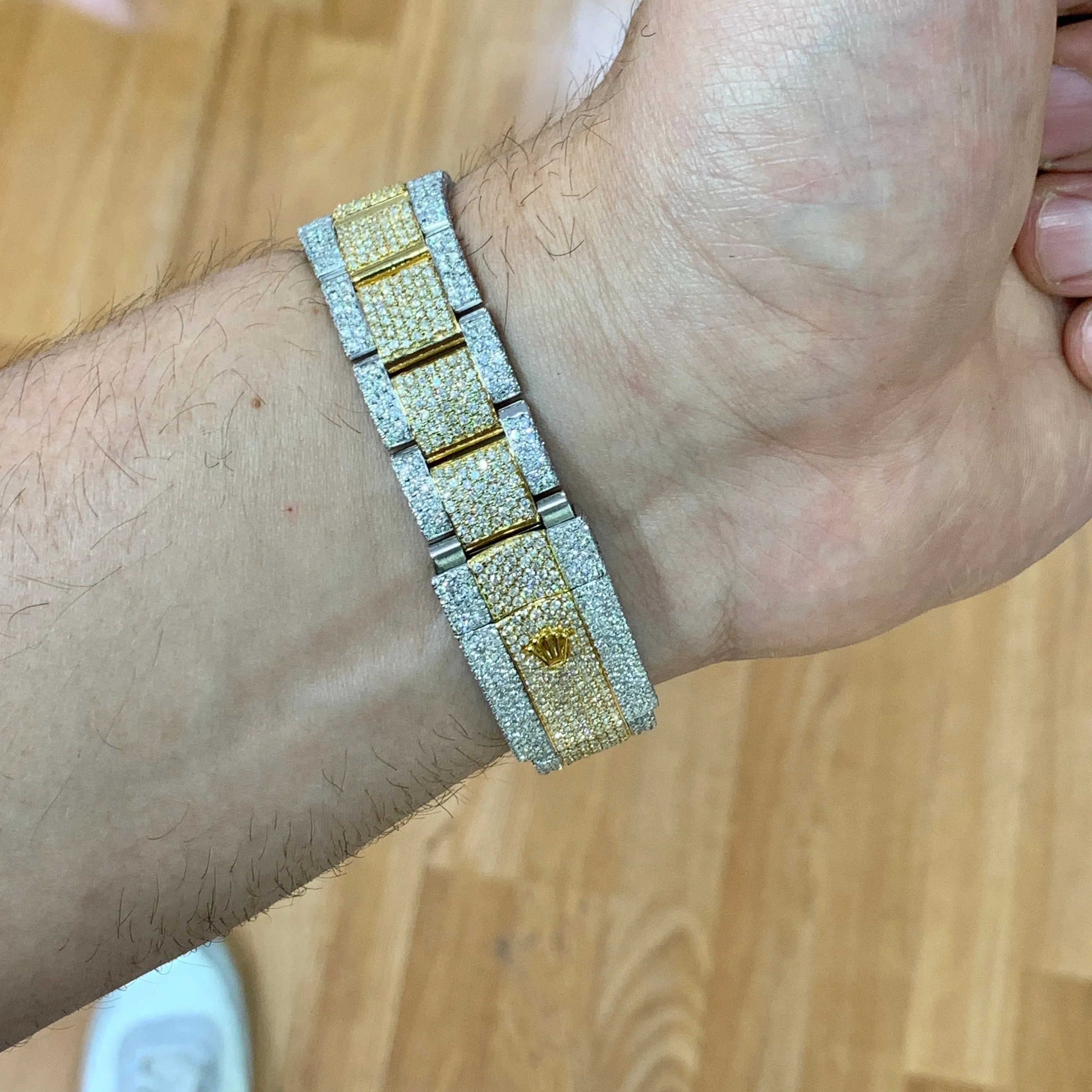 41mm Fully Iced Out Diamond Rolex Datejust 2 Watch with Two-tone Oyster Bracelet (baguette bezel)