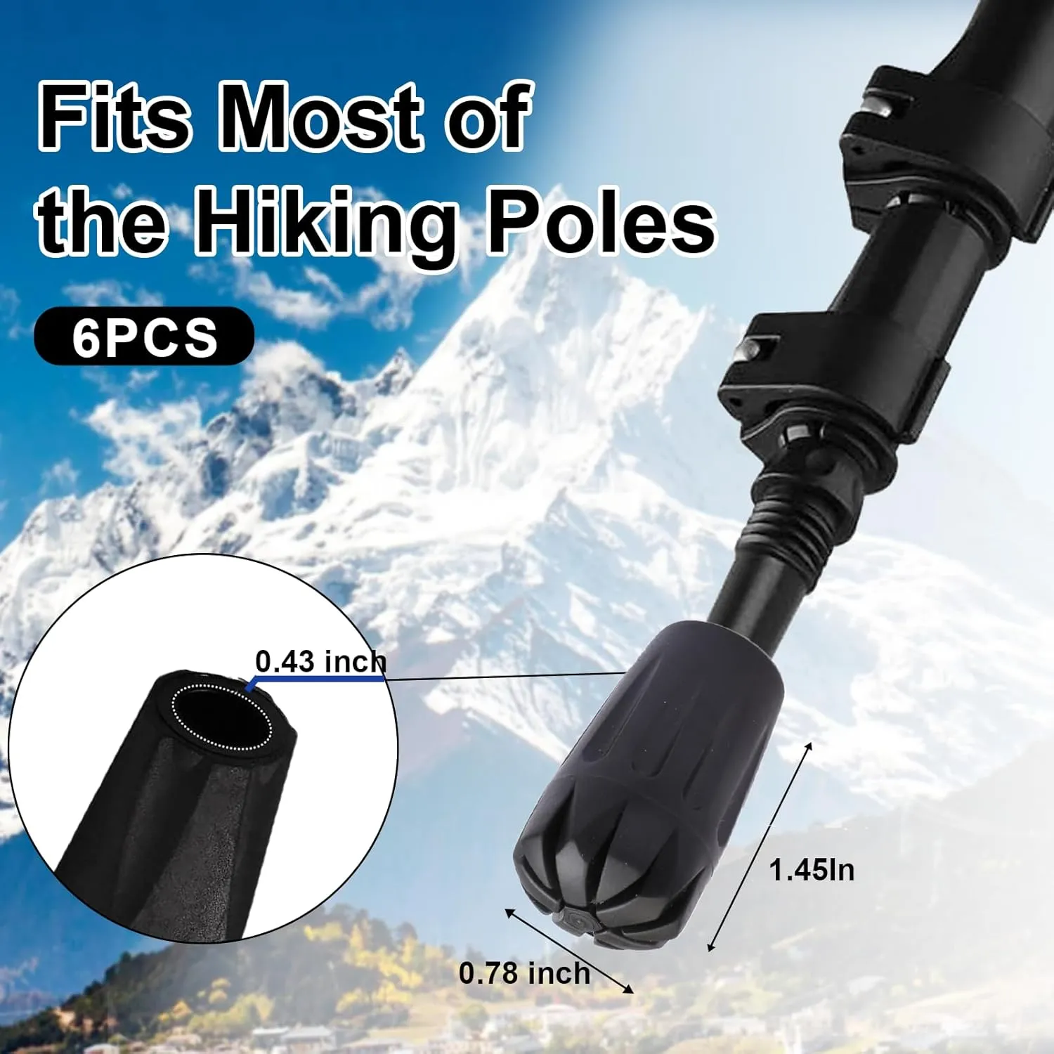 6Pcs Replacement Cane Tips - Walking Sticks Accessories, Fit Most Trekking & Hiking Poles
