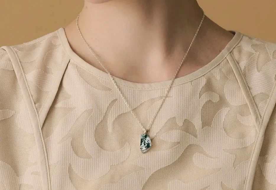 925 Silver Moss Agate Pendant Necklace