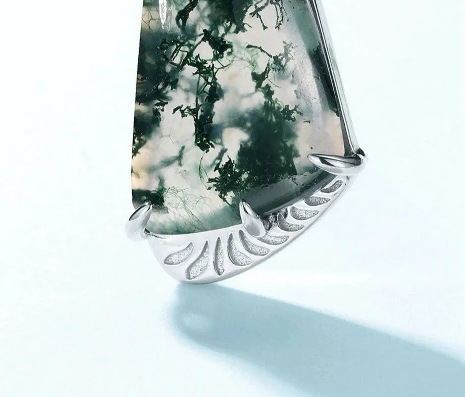 925 Silver Moss Agate Pendant Necklace