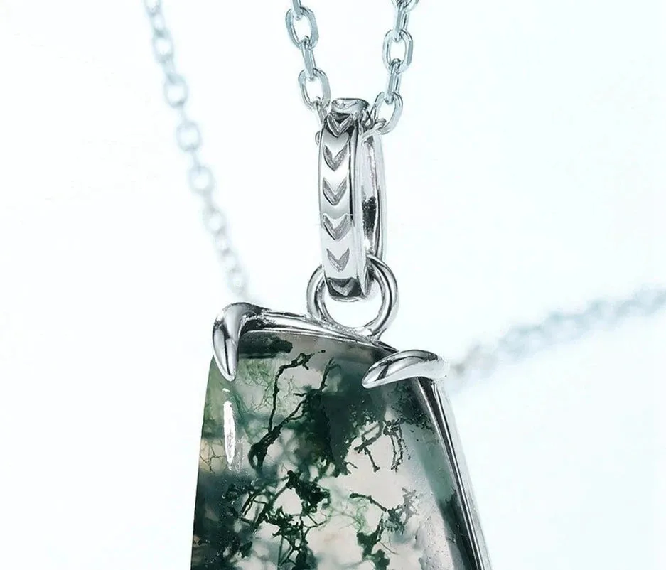 925 Silver Moss Agate Pendant Necklace