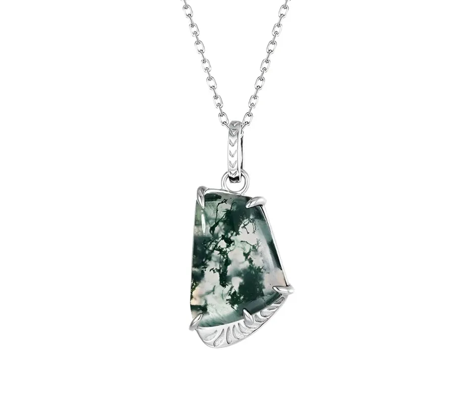 925 Silver Moss Agate Pendant Necklace