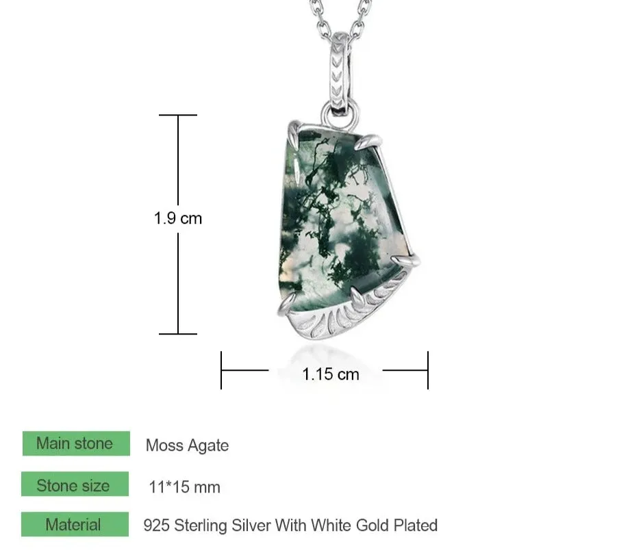 925 Silver Moss Agate Pendant Necklace