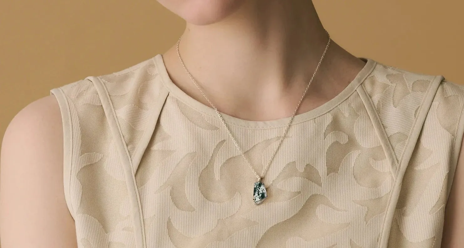925 Silver Moss Agate Pendant Necklace