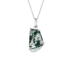 925 Silver Moss Agate Pendant Necklace