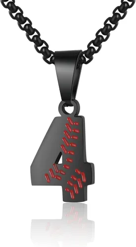 AIAINAGI Baseball Number Necklace - Stainless Steel Chain Pendant for Men Athletes 00-99 Jersey Number Gift