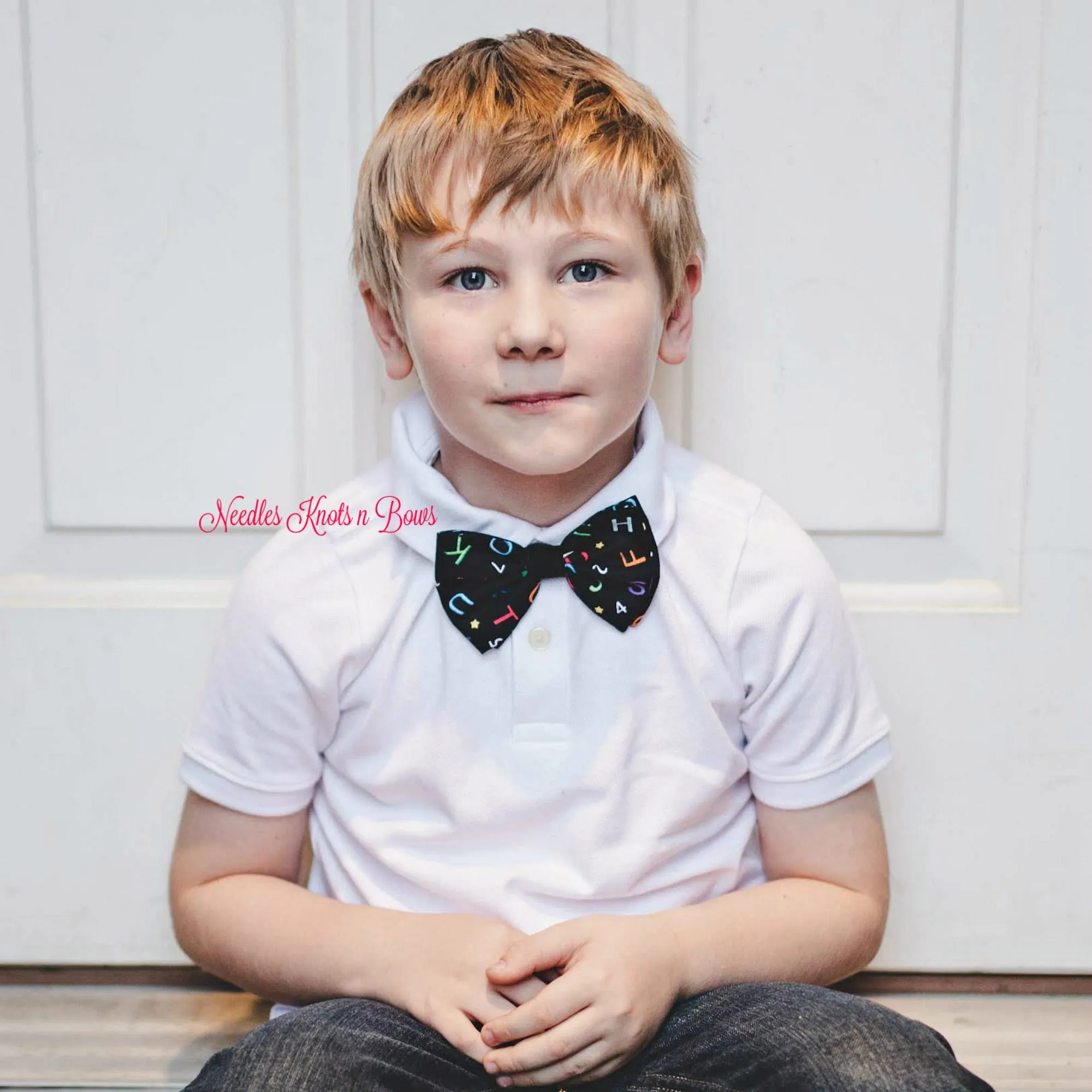 Alphabet Bow Tie, ABC's on Black, Back to School Bow Tie
