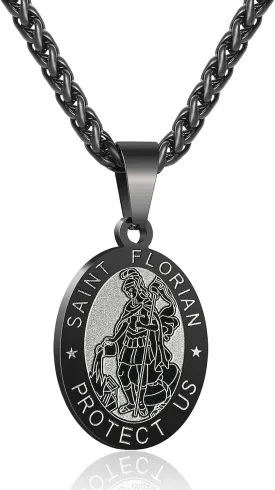 Apsvo Oval Saint Christopher/Michael/Joseph/Virgin Mary/Florian/Jude Pendant Medal Necklace, Catholic Stainless Steel Wheat Chain 24 Inches