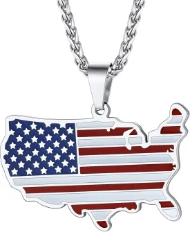 Bestyle American Flag Patriotic Necklace Heavy Thick Stainless Steel Dog Tag Pendant for Men Boy Women, Great Gift for Naturalization Ceremony/National Independence Day/Join The Army Party