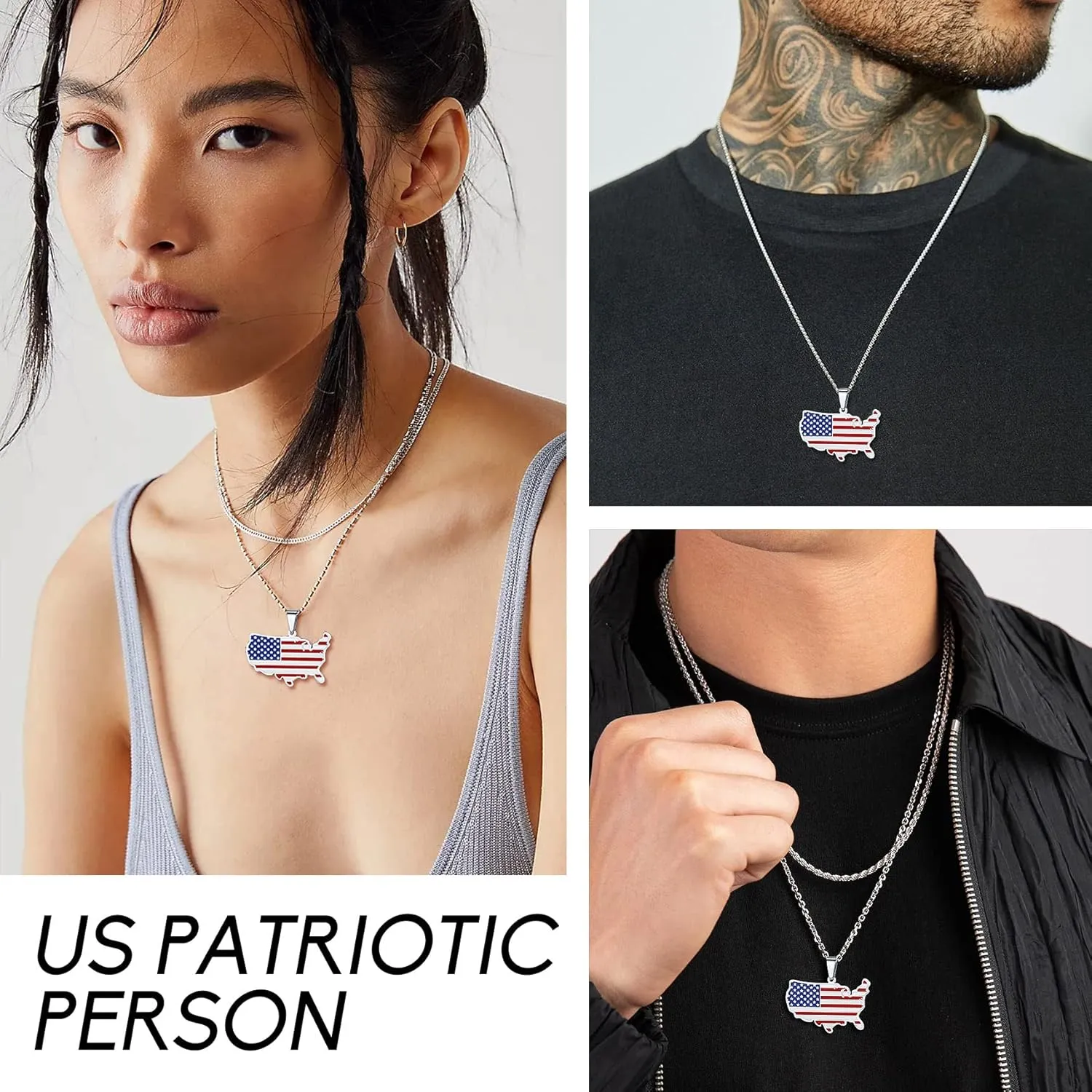 Bestyle American Flag Patriotic Necklace Heavy Thick Stainless Steel Dog Tag Pendant for Men Boy Women, Great Gift for Naturalization Ceremony/National Independence Day/Join The Army Party