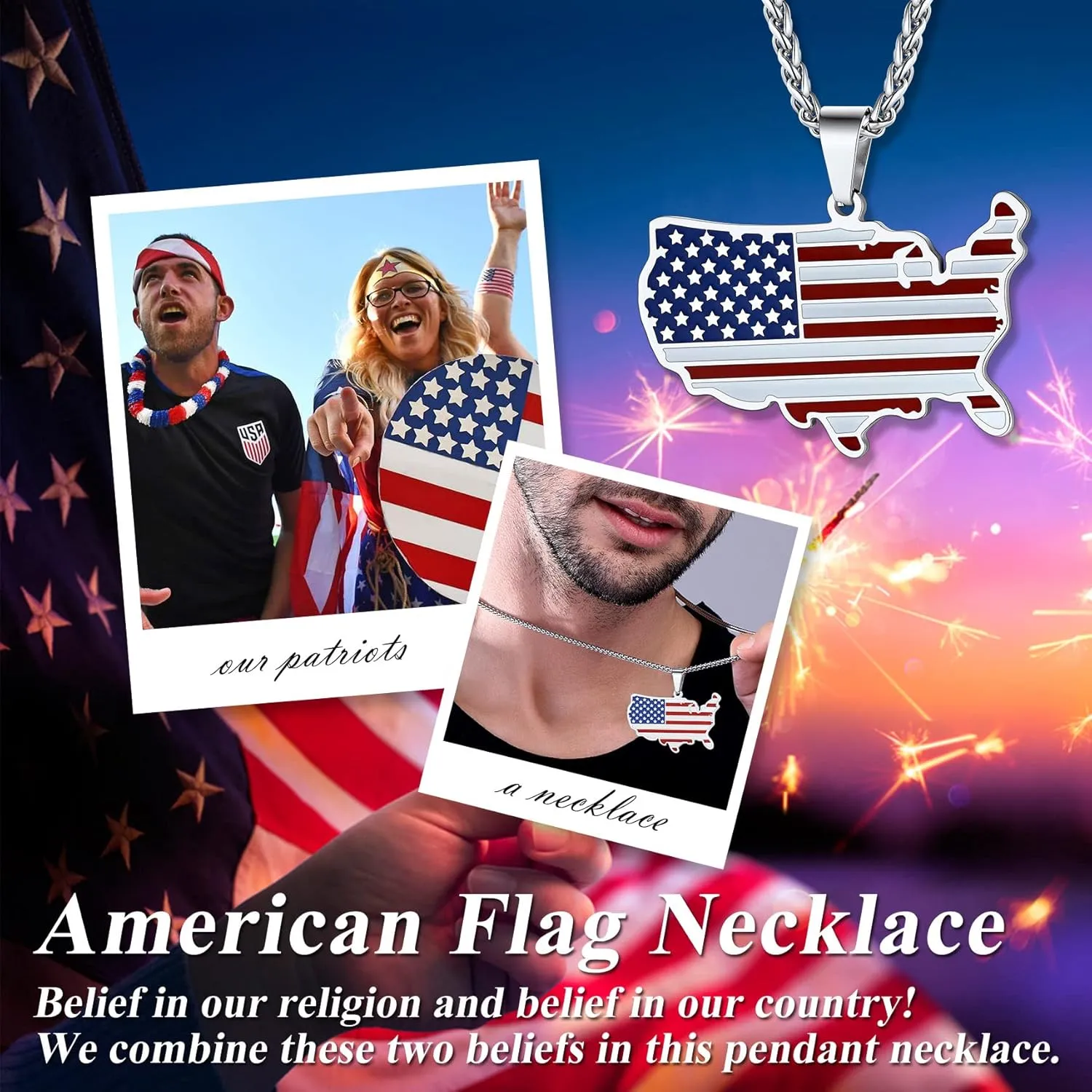 Bestyle American Flag Patriotic Necklace Heavy Thick Stainless Steel Dog Tag Pendant for Men Boy Women, Great Gift for Naturalization Ceremony/National Independence Day/Join The Army Party