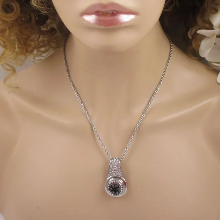 Black Crystal & Rhinestone Pendant Necklace