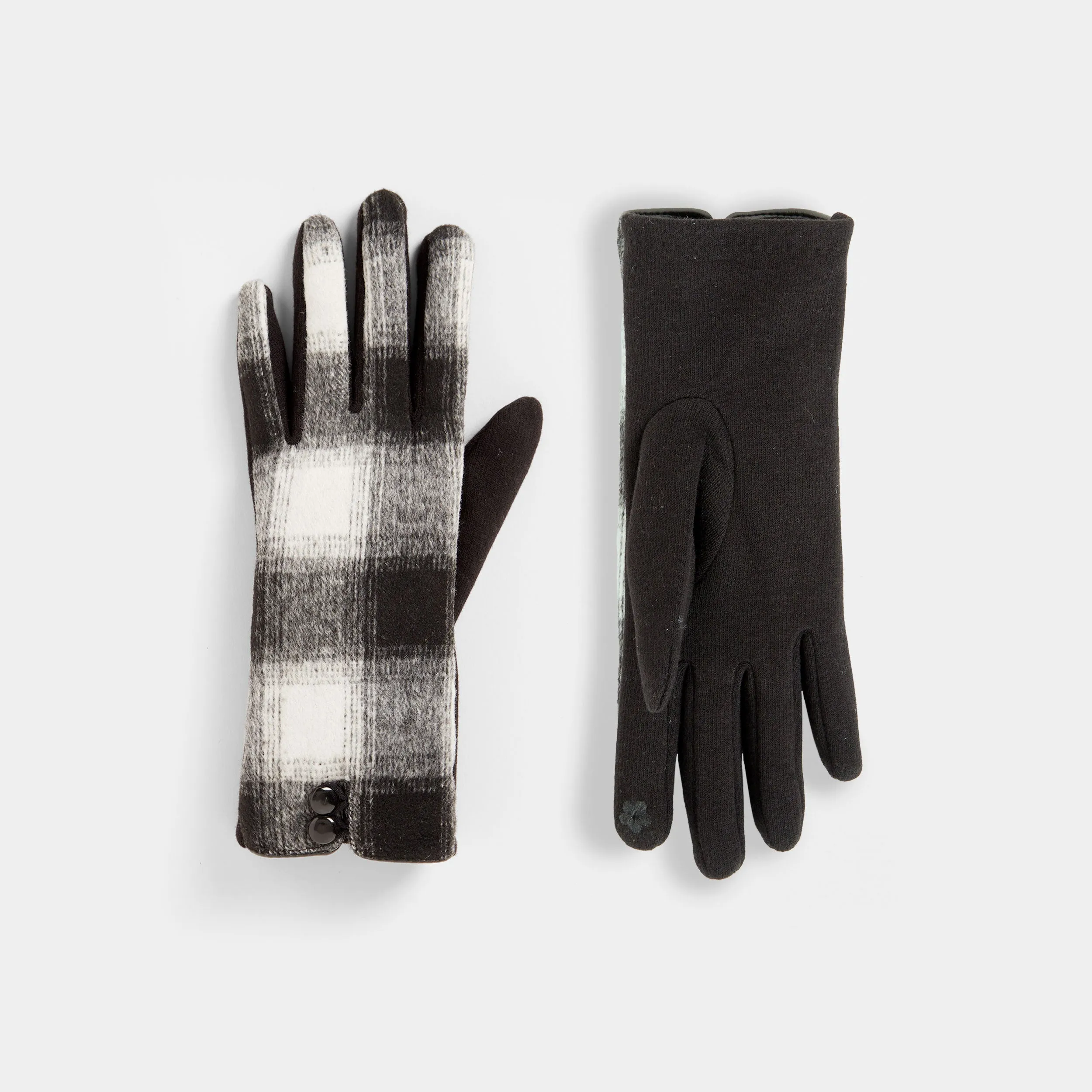 Button Top Plaid Touchscreen Gloves - Black - Plaid - Final Sale