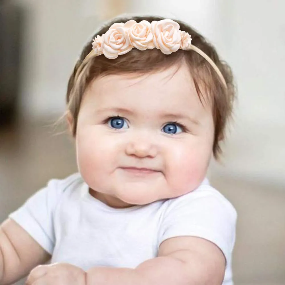 cherrboll 3pcs Baby Girl Flower Headbands, Super Soft & Stretchy Nylon Floral Hairbands for Newborn Toddler