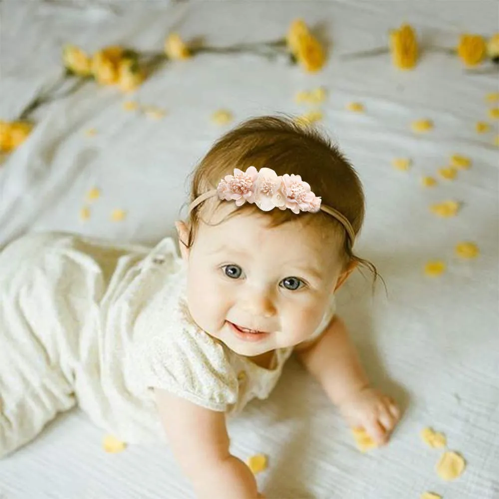 cherrboll 3pcs Baby Girl Flower Headbands, Super Soft & Stretchy Nylon Floral Hairbands for Newborn Toddler