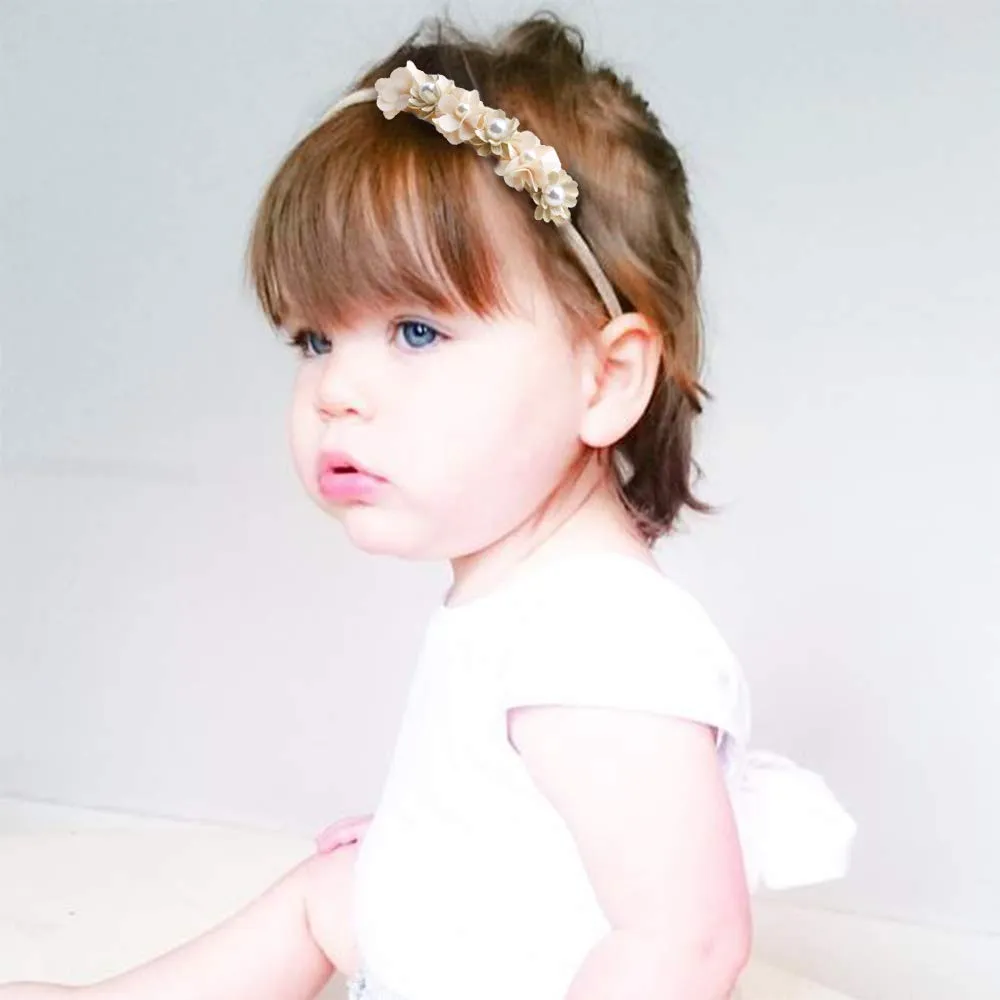 cherrboll 3pcs Baby Girl Flower Headbands, Super Soft & Stretchy Nylon Floral Hairbands for Newborn Toddler
