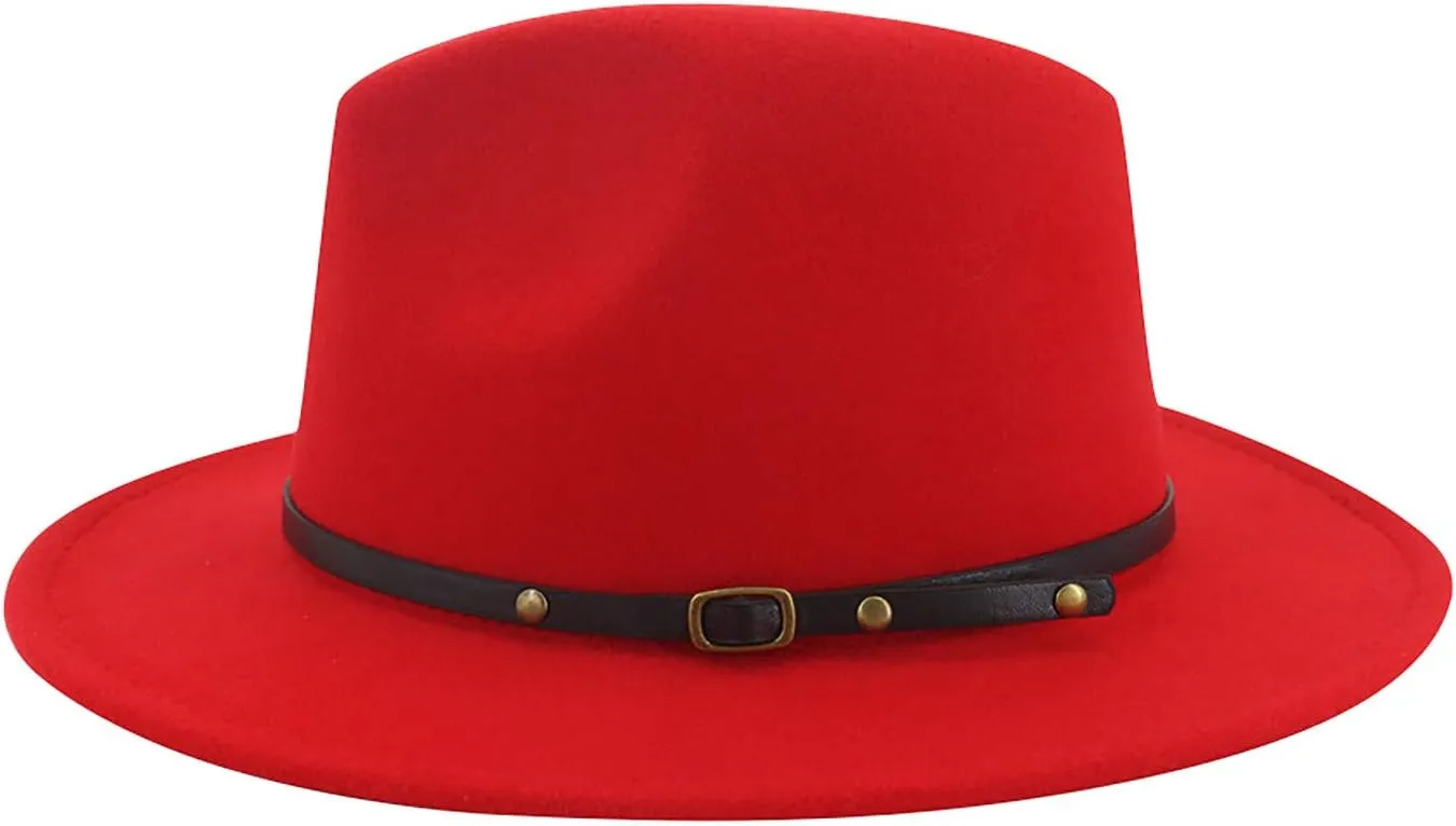 Classic Fedora Hats for Men & Women Wide Brim Hat Panama Dress Fedora Hat Panama Cap for Men Women (a-Red, One Size)