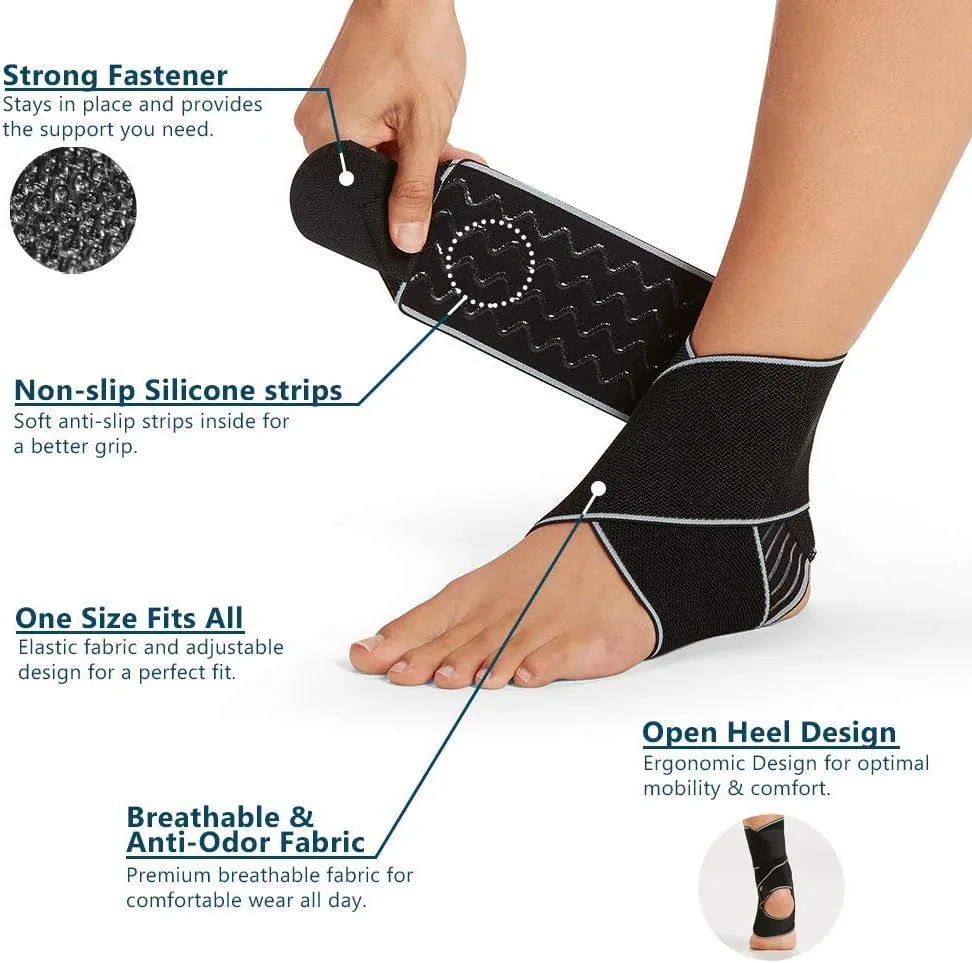 ComfiLife Ankle Brace for Men & Women, Orthopedic Brace - Adjustable Compression Wrap, Ankle Sleeve for Plantar Fasciitis, Tendinitis, Sprain, Swelling, Minor Sprains, Sports, Breathable, One Size