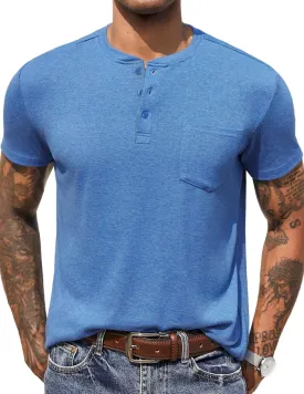COOFANDY Men Casual Henley Shirt Short Sleeve Summer Basic T Shirt Pocket Soild Button Tee Top