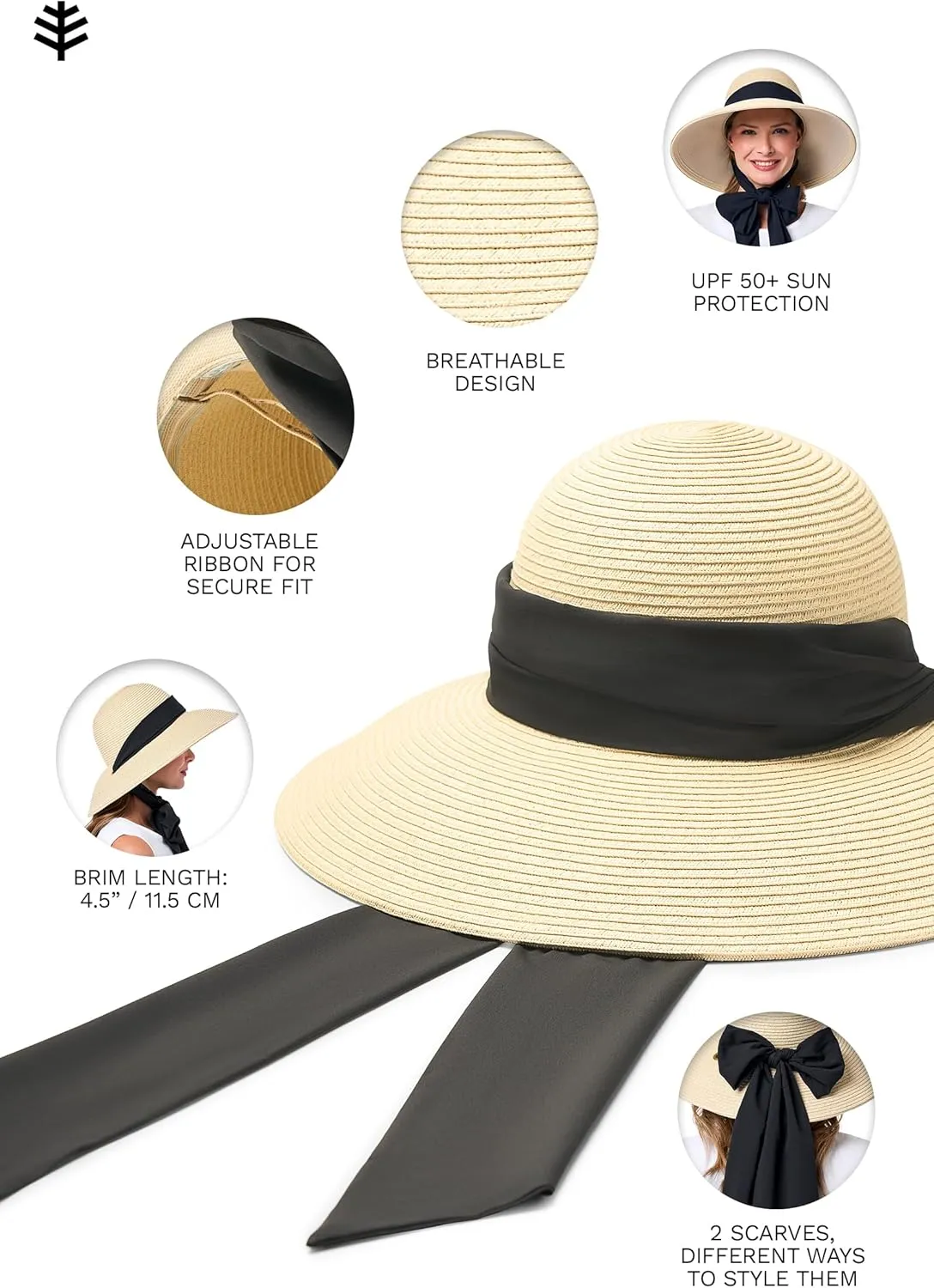 Coolibar UPF 50  Womens Stella Scarf Detail Hat - Sun Protective