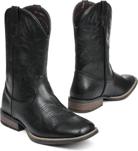Cowboy Boots For Men with Wide Square Toe Western Retro Boot Durable Classic Fashionable Embroidered Country Pull On Slip Resistant Boots