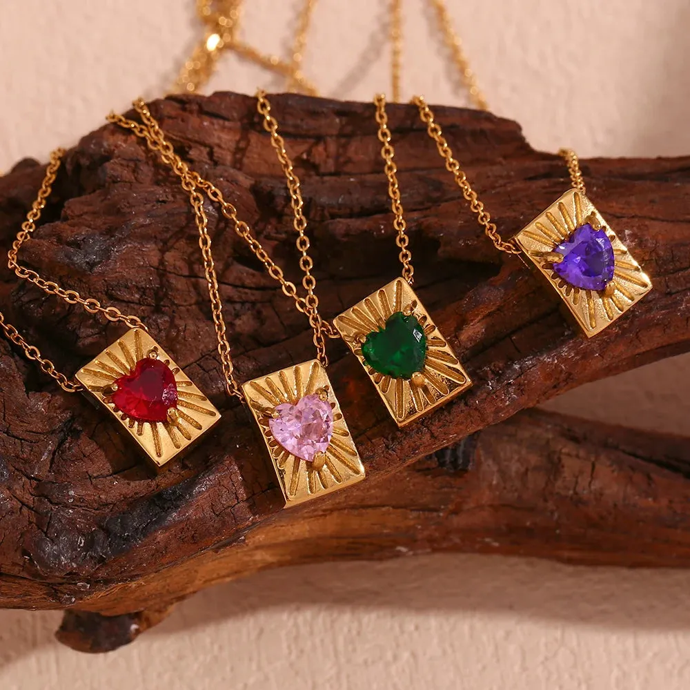 Cubic Zircon Heart  Pendant Necklace