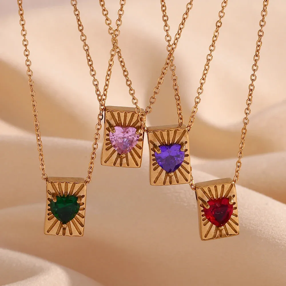 Cubic Zircon Heart  Pendant Necklace