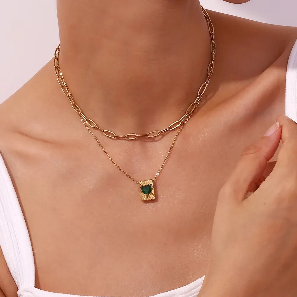Cubic Zircon Heart  Pendant Necklace