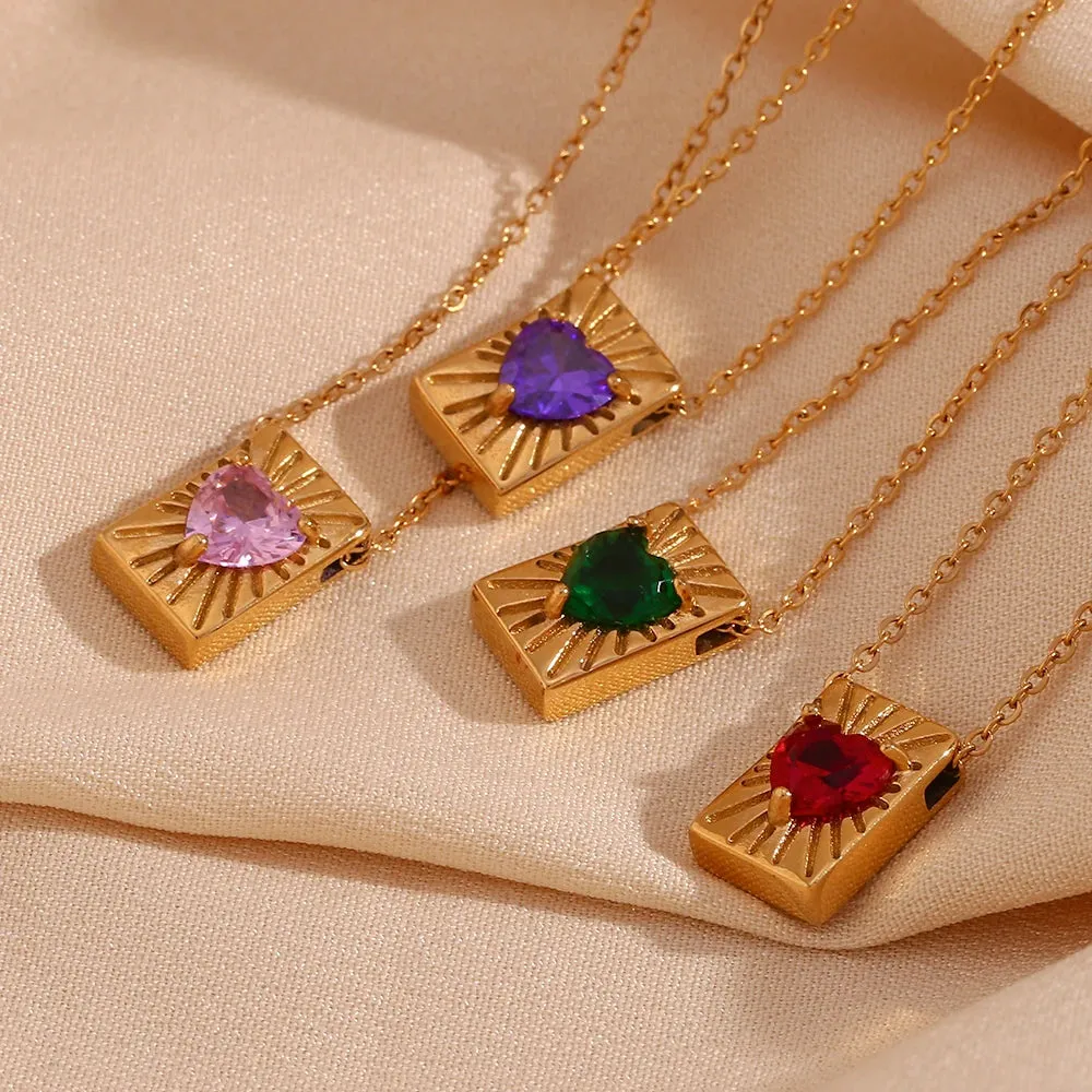 Cubic Zircon Heart  Pendant Necklace