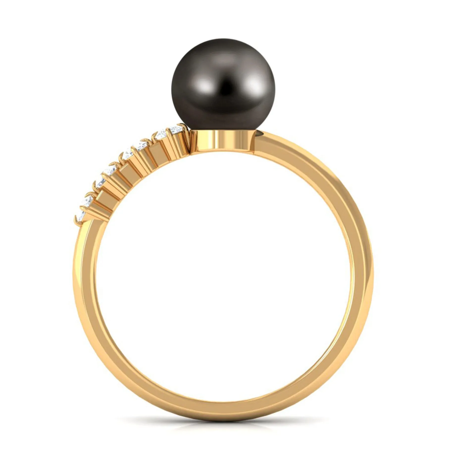 Designer Tahitian Pearl Solitaire Engagement Ring with Diamond