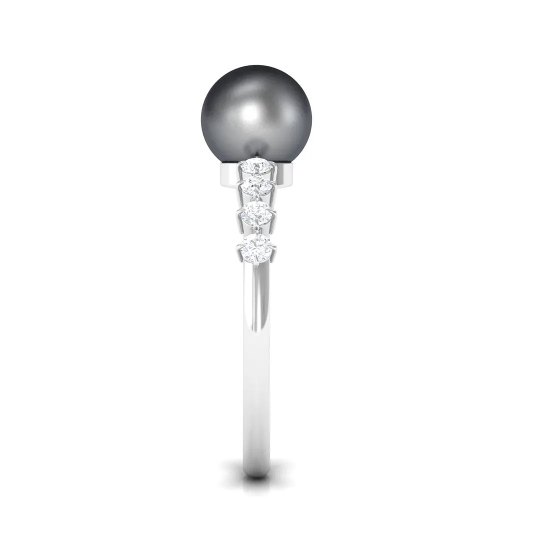 Designer Tahitian Pearl Solitaire Engagement Ring with Diamond