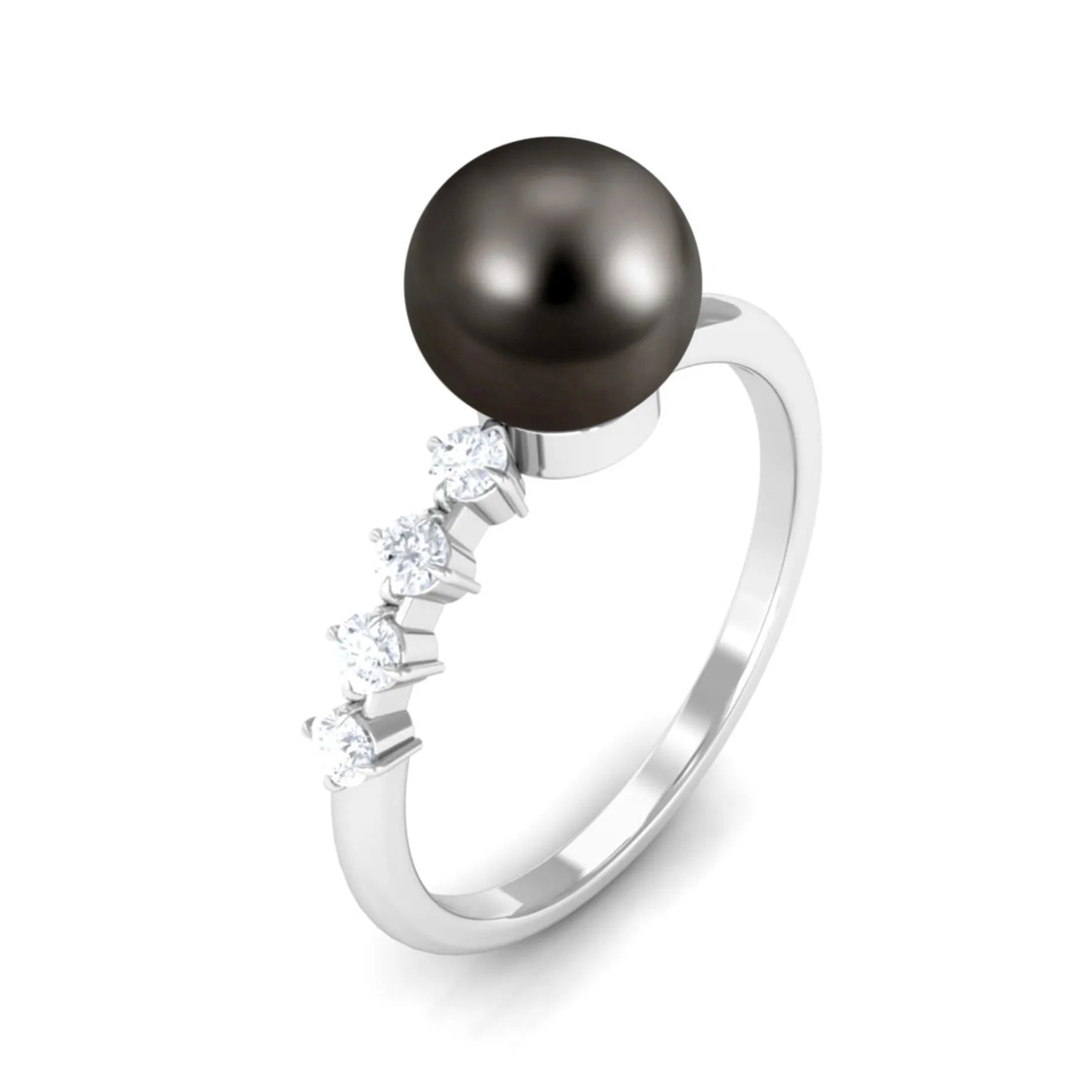 Designer Tahitian Pearl Solitaire Engagement Ring with Diamond