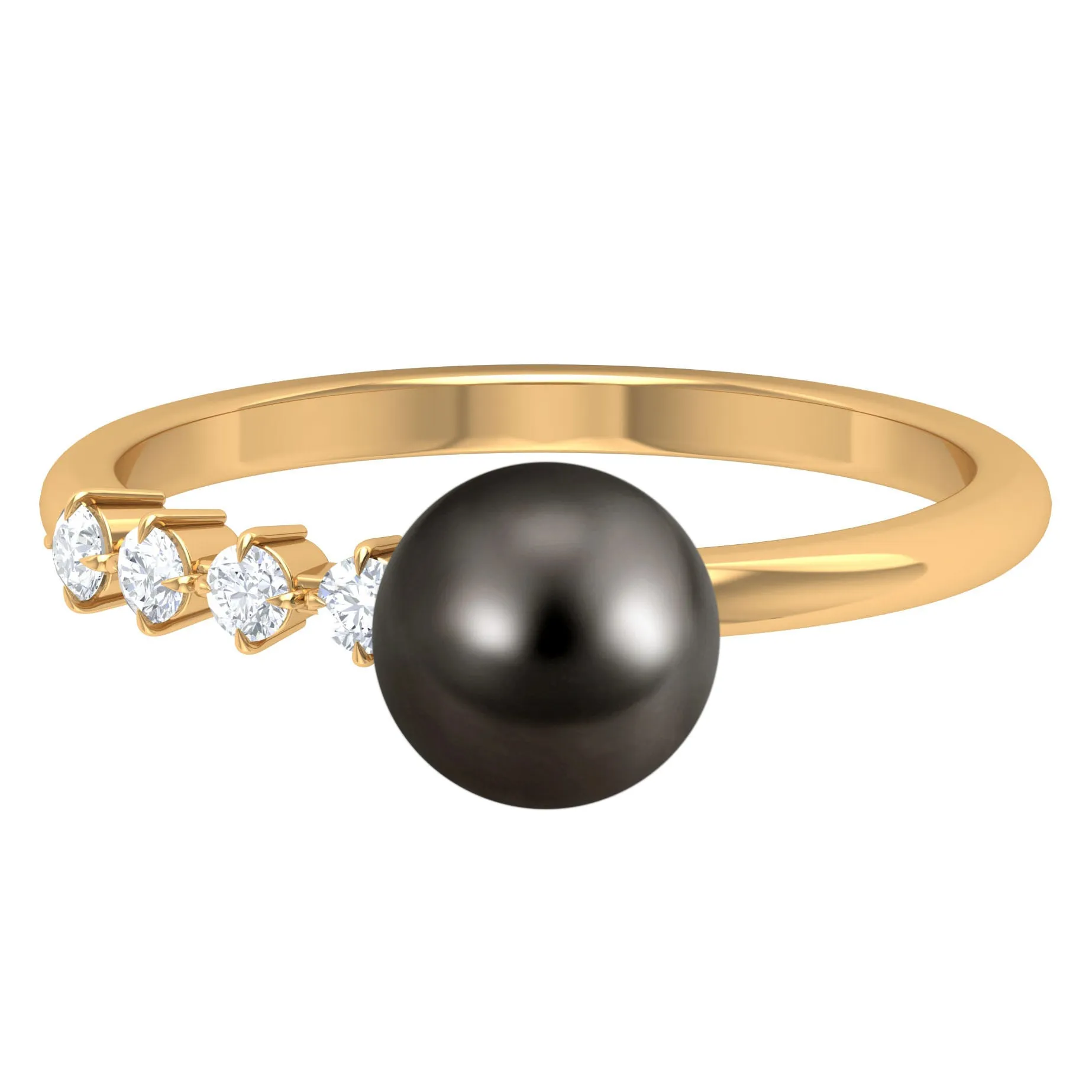 Designer Tahitian Pearl Solitaire Engagement Ring with Diamond